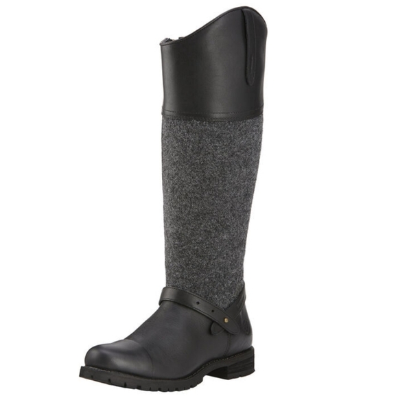 Ariat Sherborne Waterproof Black Leather Gray Wool Riding Boots - Picture 1 of 3